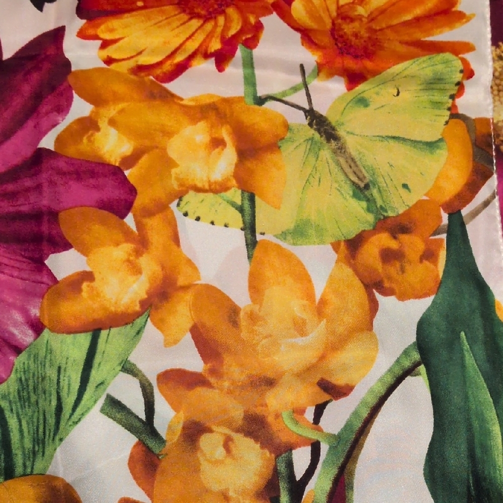 Echo Silk Vibrant Yellow and Green Floral Scarf - Picture 4 of 5